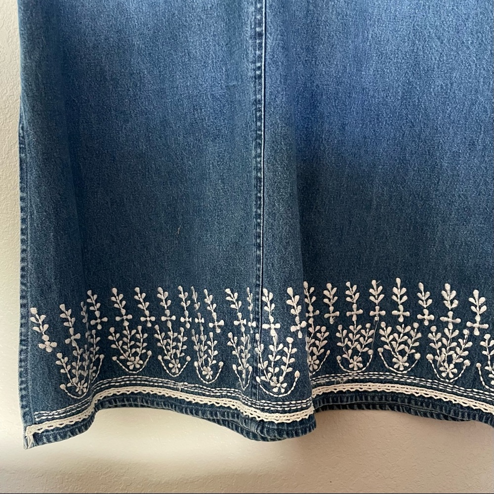 Agapo Denim Blue Jean Jumper Dress Embroidered - Size M - Picture 5 of 5